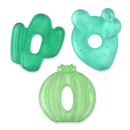 Itzy Ritzy Water-Filled Teethers - Cold Cutie Coolers Textured On Both Sides to Massage Sore Gums & Emerging Teeth - Can Be Chilled in Refrigerator, Set of 3 Green Cactus Water Teethers