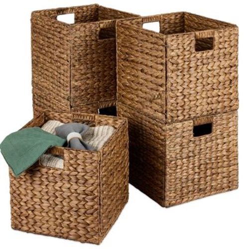 Best Choice Products 12x12in Hyacinth Baskets, Set of 5 Multipurpose Collapsible Organizers w/ Inserts - Chestnut