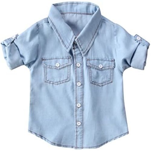 Honganda Fashion Kids Toddler Baby Boy Girl Adjustable Sleeve Button Down Denim Shirt Tops Blouse