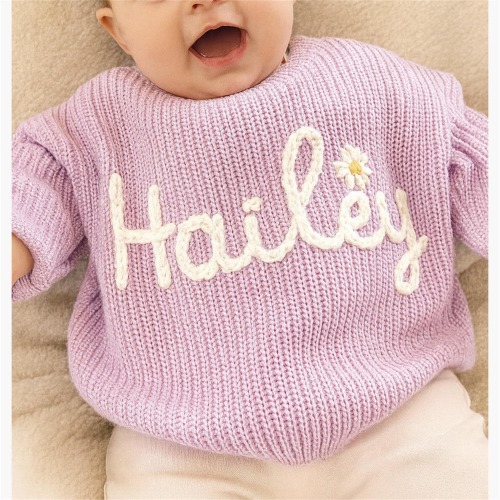 Personalized Baby Sweater – Hand-Embroidered Name, Custom Knit