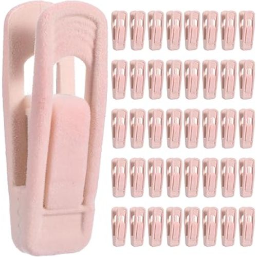 40 Pcs Pink Velvet Hangers Clips Pant Hangers Velvet Clips Non-Slip Pant Skirt Clip Multi-Purpose for Shower Curtains and Clothing