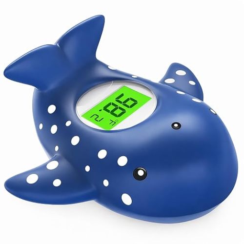 Baby Bath Thermometer for Infant & Toddler,Floating Digital Water Temperature Thermometer with 3-Color LED Backlight, Instant Accurate Reading,Baby Bath Toy,Hot & Cold Alert(Deep Blue Whale)