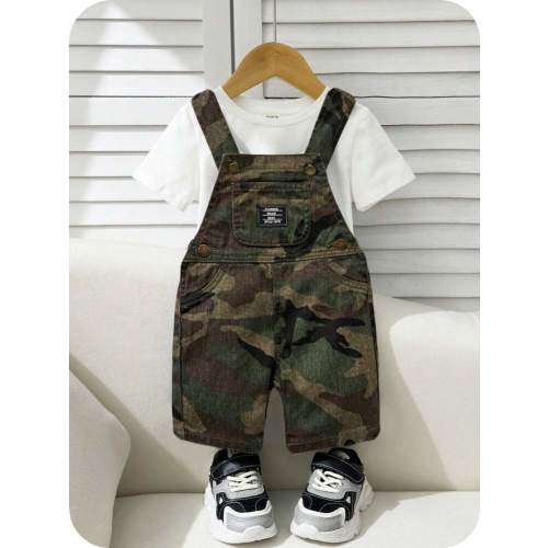 SHEIN Baby Boys' Summer Casual Patched Detail Baggy Straight Leg Denim Overalls Jumpsuit Jeans Shorts Without Tee, For Spring/Summer Outfits,Kids Denim Romper | SHEIN USA
