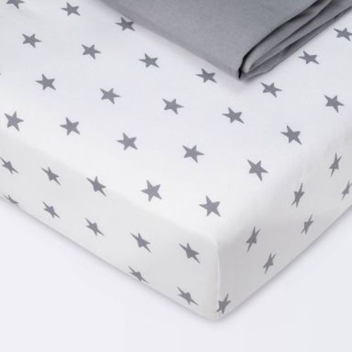 Fitted Cotton Jersey Crib Sheet - Gray & Scatter Star - Cloud Island™ 2pk