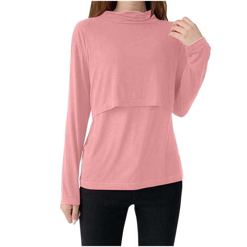 breaise Women 2025 Maternity Shirts Casual Long Sleeve Breastfeeding Tops Double Layer Maternity Nursing Tops for Leggings Pregnancy Clothes