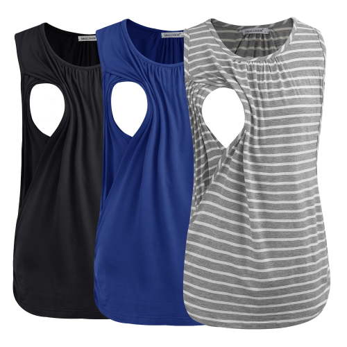 Smallshow Women's Maternity Nursing Tank Top Ruched Breastfeeding Clothes 3-Pack
