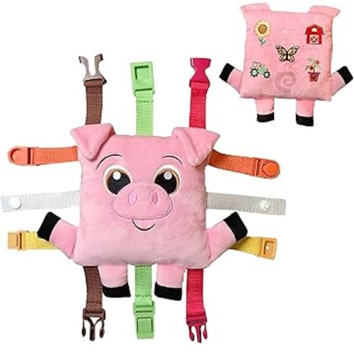 Buckle Toys - Boink Pig - Learning Activity Toy - Develop Fine Motor Skills - Compact Travel Size - Perfect Calming Sensory Toys