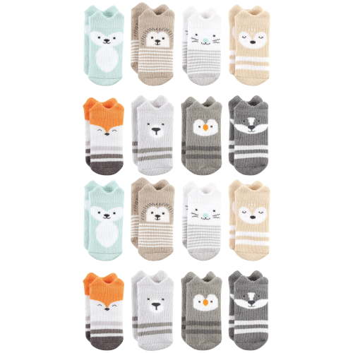 Hudson Baby Cotton Rich Baby Terry Socks 16-Pack, Neutral Woodland, 6-12 Months