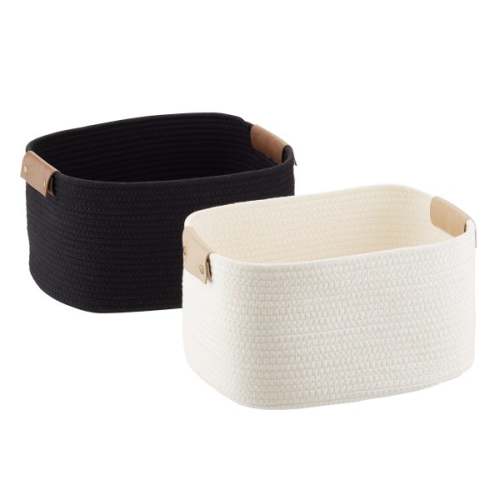 White Cotton Rope Bin with Snap Handle | The Container Store