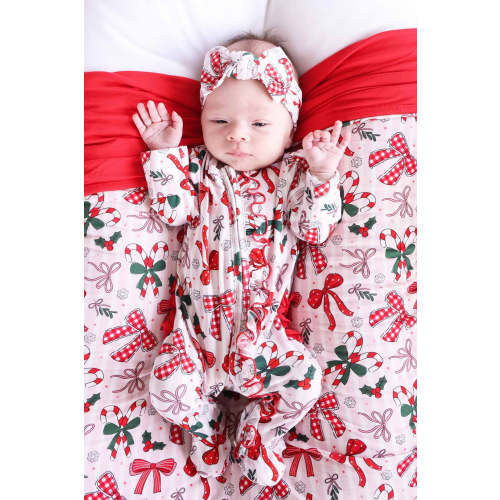 Christmas Ruffle Zipper Bamboo Footie | Bow What Fun
