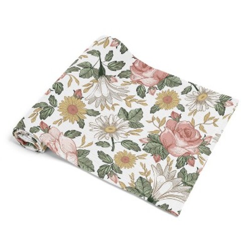 Sweet Jojo Designs Baby Girl Muslin 100% Cotton Swaddle Blankets Vintage Floral Pink Yellow and Green