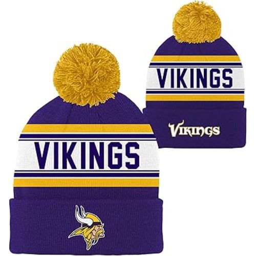 NFL Kids 4-7 Official Primary Logo Sport Knit Cold Weather Cuffed Pom Beanie Hat