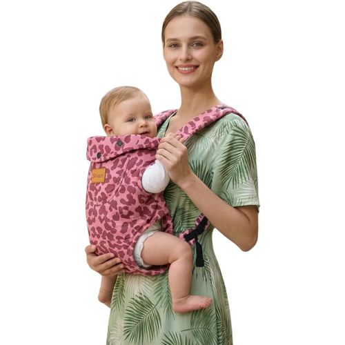 Baby Carrier Newborn to Toddler(8-30lbs), Toddler Carrier Baby Holder Carrier with Adjustable Shoulder Strap, Chest Carriers, Pink Leopard Print