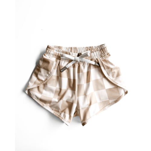 ACTV Babe Gym Shorts in Salt + Sand Checkered