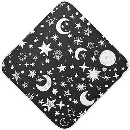 Caikeny Baby Towel Stars Moons Doodle Baby Hooded Towel Soft Cotton Bath Towels for Baby Newborns Hooded Towel for Boys Girls Infants Toddlers 35x35 Inch