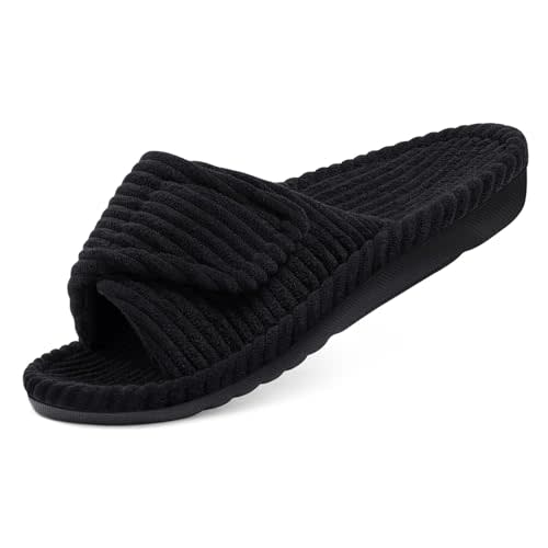 Litfun Orthopedic House Slippers for Women Adjustable Arch Support Indoor Slippers Open Toe Corduroy Bedroom Shoes