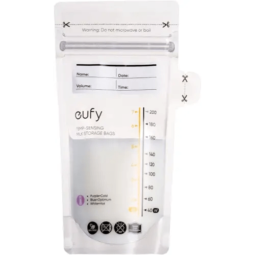 eufy Breast Milk Storage Bag with Temperature Sensing Color Change, Milk Storing Bags for Breastfeeding, 7 oz Disposable Storage Bags, Self-Standing, Leakproof Milk Freeze Storage Pouches (120 Pieces)