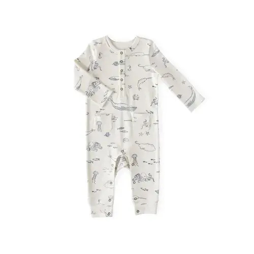 Henley Patch Pocket Romper - Life Aquatic (3-6 M)