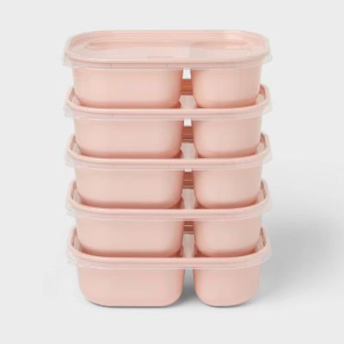 10pc (Set of 5) Divided Plastic Meal Prep Food Storage Container Set Pink - Room Essentials™