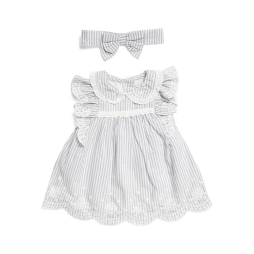 Newborn Girls Striped Embroidered Dress And Headband | Baby | Marshalls