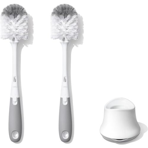 OXO Tot Bottle Brush with Nipple Cleaner and Stand – Gray, 2-Pack - Gray 2-pack - 2 Count (Pack of 1)