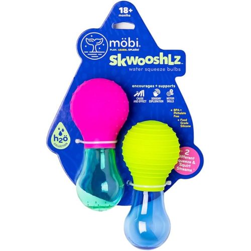 Mobi Skwooshlz Water Squeeze Bulbs - Silicone Baby Bath Toys, Baby Bathtub Toys for Toddlers, Latex and BPA Free, Food Grade Silicon, Easy to Clean - Toddler Ages 1-3 (Pack of 2)