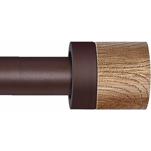 Bronze Curtain Rods for Windows 48 to 84 Inches(4-7ft),1 inch Adjustable Window Curtain Rods with Imitation Wood Grain Finials,Heavy Duty Decorative Drapery Rod for Bedroom,Kitchen and patio