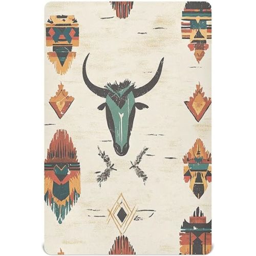 Fitted Crib Sheets Western Boho Bullhead Stretchy Portable Playard Sheets for Baby Toddler, Breathable Soft Mini Crib Mattress 39 x 27 in for Boys and Girls