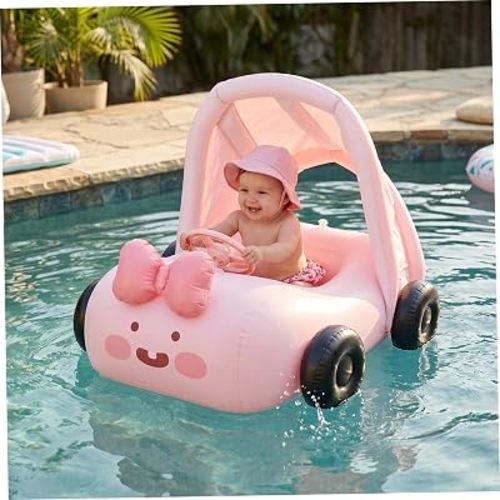 Baby Swimming Pool Floats, Car-Shaped Toddler Pool Float with Steering Wheel Cute Fun Water Toy Fits 6 Months–5 Years Old, Style-1, Baby Swimming Floats, Garden Décor