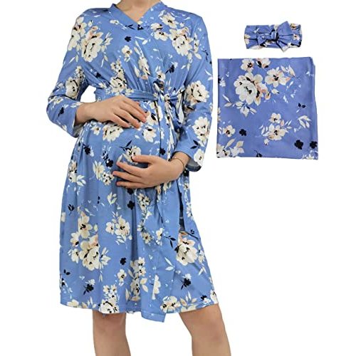 SUFEINI Swaddle Set with Matching Mommy Robe, Maternity Robe Nursing Hospital Delivery Labor Robes Pregnancy Women Loungewear