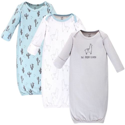 Touched by Nature Baby Boys Organic Cotton Long-Sleeve Gowns 3pk, Cactus Llama, 0-6 Months