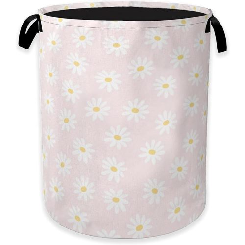 Pink Daisy Flower Laundry Hamper,Spring Floral Clothes Hamper for Laundry,Waterproof Oxford Toy Storage Collapsible Hampers for Bedroom, Dorm Room,Bathroom,16x20 Inch