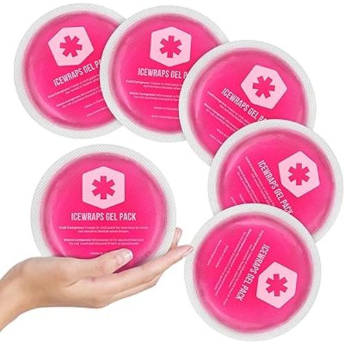 4 inches Round Reusable Ice Packs with Cloth Backing, 5-Pack Pink | Easy to Use Hot and Cold Gel Pack, Flexible Cold Packs, Leak-Resistant, Sensitive Skin Safe, Made in Canada, FSA-HSA Eligible
