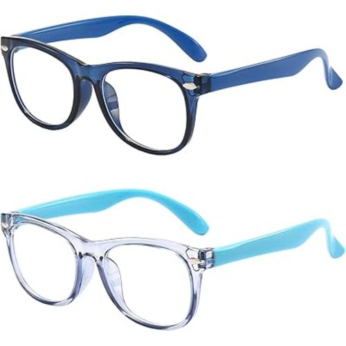 FANNYGO 2 Pack kids Blue Light Blocking Glasses For Girls And Boys Computer Blue Light Blocking Glasses For Age 3-11 (Dark blue + Light blue)