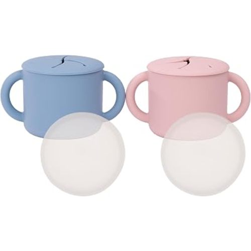 WeeSprout Snack Containers, Food Grade Silicone Cups, Spill-Proof Tops For Toddlers and Babies, Premium Hard Plastic Travel Lids, Dishwasher Safe, Set of 2 Snack Catchers