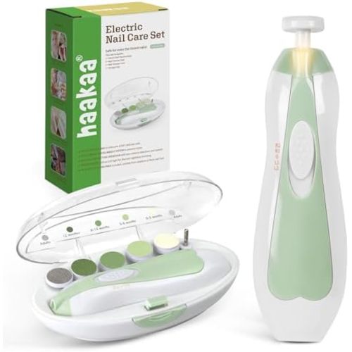 haakaa Electric Baby Nail File, LED Light Baby Nail Trimmer, Green