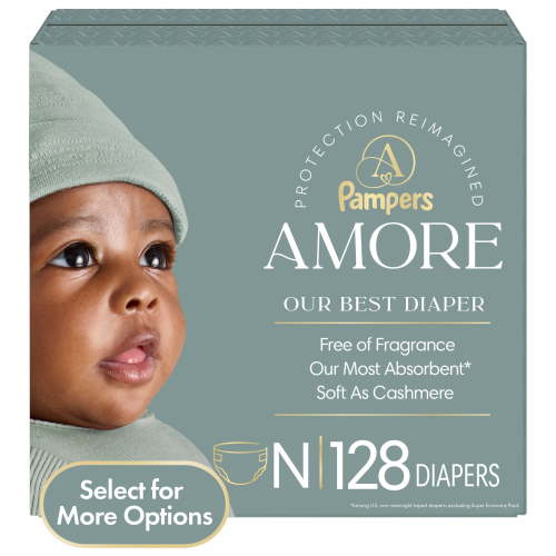 Pampers Amore Baby Diapers Size Newborn, 128 Count (Select for More Options)