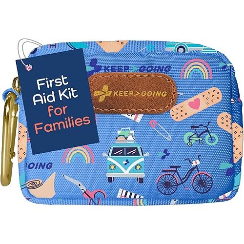 KeepGoing Small Travel First Aid Kit Kids – 60 Pc. Mini First Aid Kit for Purse, Diaper Bag, & Backpack with Latex-Free Bandages – 4 Oz., & 4.5 x 3.5 x 2 in, TSA-Approved