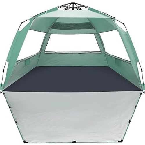 WhiteFang Deluxe Pop Up Beach Tent Sun Shade Shelter for 3-4/5-6 Person, UV Protection, Extendable Floor with 3 Ventilating Windows Plus Carrying Bag, Stakes, and Guy Lines