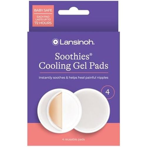 Lansinoh Soothies Cooling Gel Pads for Nursing, Baby & Postpartum Essentials, Reusable Breastfeeding Gel Pads for Sore Nipples, Cooling Relief Pads, 4 Count