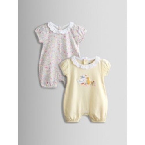 Buy JoJo Maman Bébé Yellow Duck & Floral 2-Pack Broderie Collar Rompers from Next USA