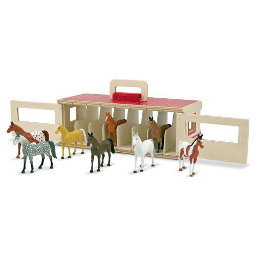 Melissa & Doug Kids Wooden Playset Adventure with Take-Along Show-Horse Stable and 8 Toy Horses