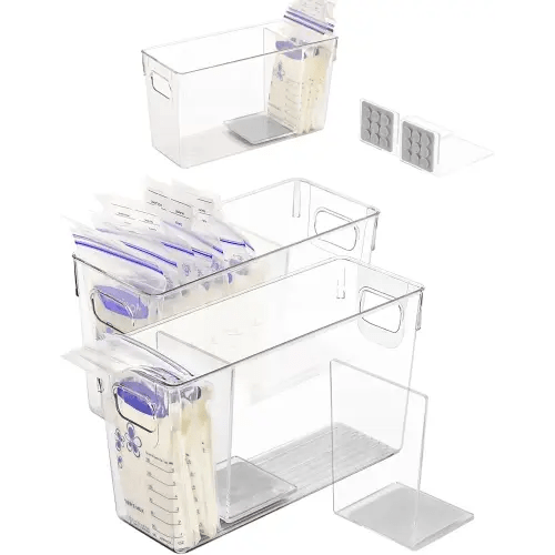 Breastmilk Storage Container with L Shaped Separator Boards, Dividers Will Flatten Standing Breast Milk Bags in Organizer Bins Save Refrigerator Space | 2 Containers-Gray