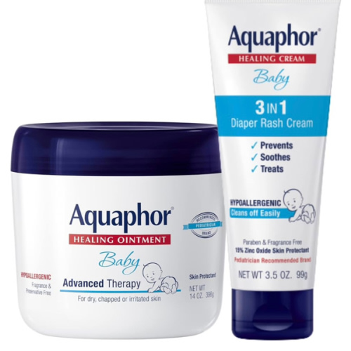 Aquaphor Baby Healing Ointment (14 Oz) + 3-in-1 Diaper Rash Cream (3.5 Oz), Hypoallergenic and Fragrance Free Skin Care Set for Babies