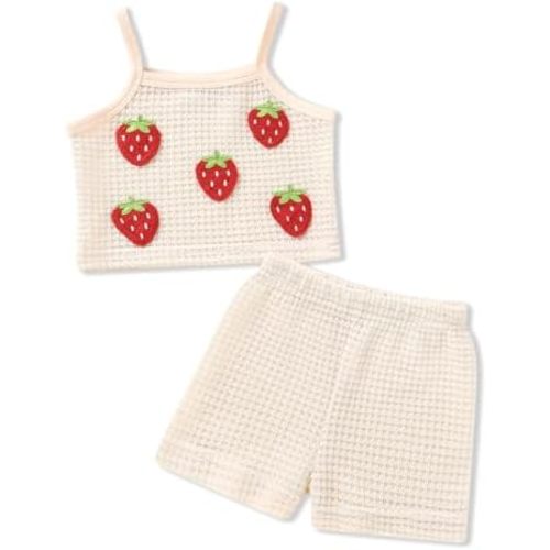 YOUNGER TREE Toddler Baby Girl Summer Clothes Sleeveless Waffle Knit Tank Top 2-piece Set Cute Outfits 6M-4T