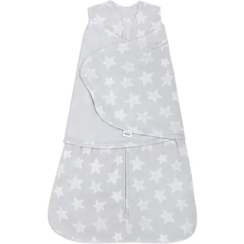 HALO Micro-Fleece Sleepsack Swaddle, 3-Way Adjustable Swaddle Blanket for Newborn and Infants, TOG 3.0 for Cold Climates, Hip Healthy, Grey Stars, Small, 3-6 Months