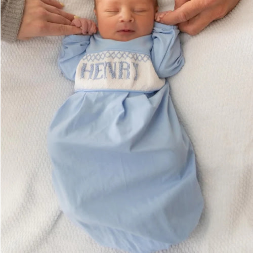Solid Blue Baby Snuggles Custom Nightgown and Cap
