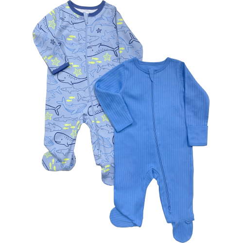 Wonder Nation Baby Gender Neutral Zip Front Footed Sleep N Play Pajamas, 2-Pack, Sizes Preemie-6/9 Months
