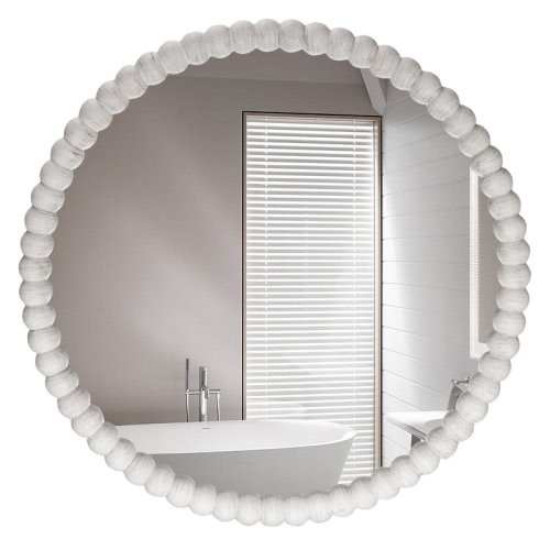 Wildon Home Ayde Round Solid Wood Bead Accent Mirror - 28x28”, White