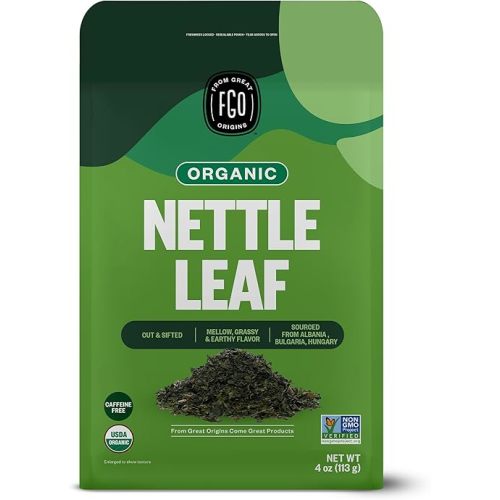 FGO Organic Nettle Leaf Loose Tea, Cut and Sifted, Caffeine Free, 4oz Resealable Bag, Packaging May Vary (Pack of 1)
